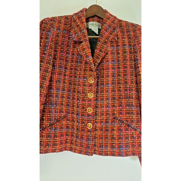 Vtg CARLISLE Wool Blend Colorful Tweed Cropped Blazer Jacket Women Sz 8 Coquette - Picture 5 of 10